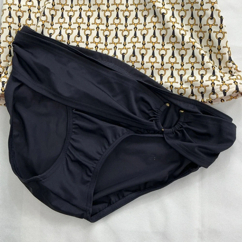 LANDS' END Tankini Swimsuit Sz 8 Navy Gold HorseBit Pattern Equestrian New Tags